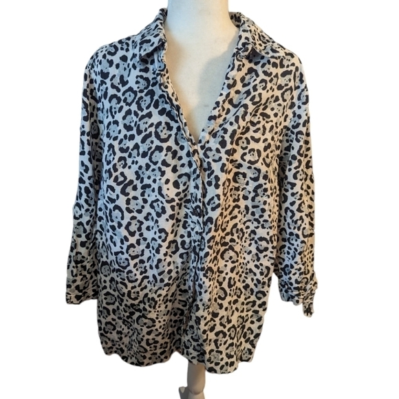 Designer plus size 100% linen leopard print button front flowy tunic top sz 1x - Picture 8 of 12